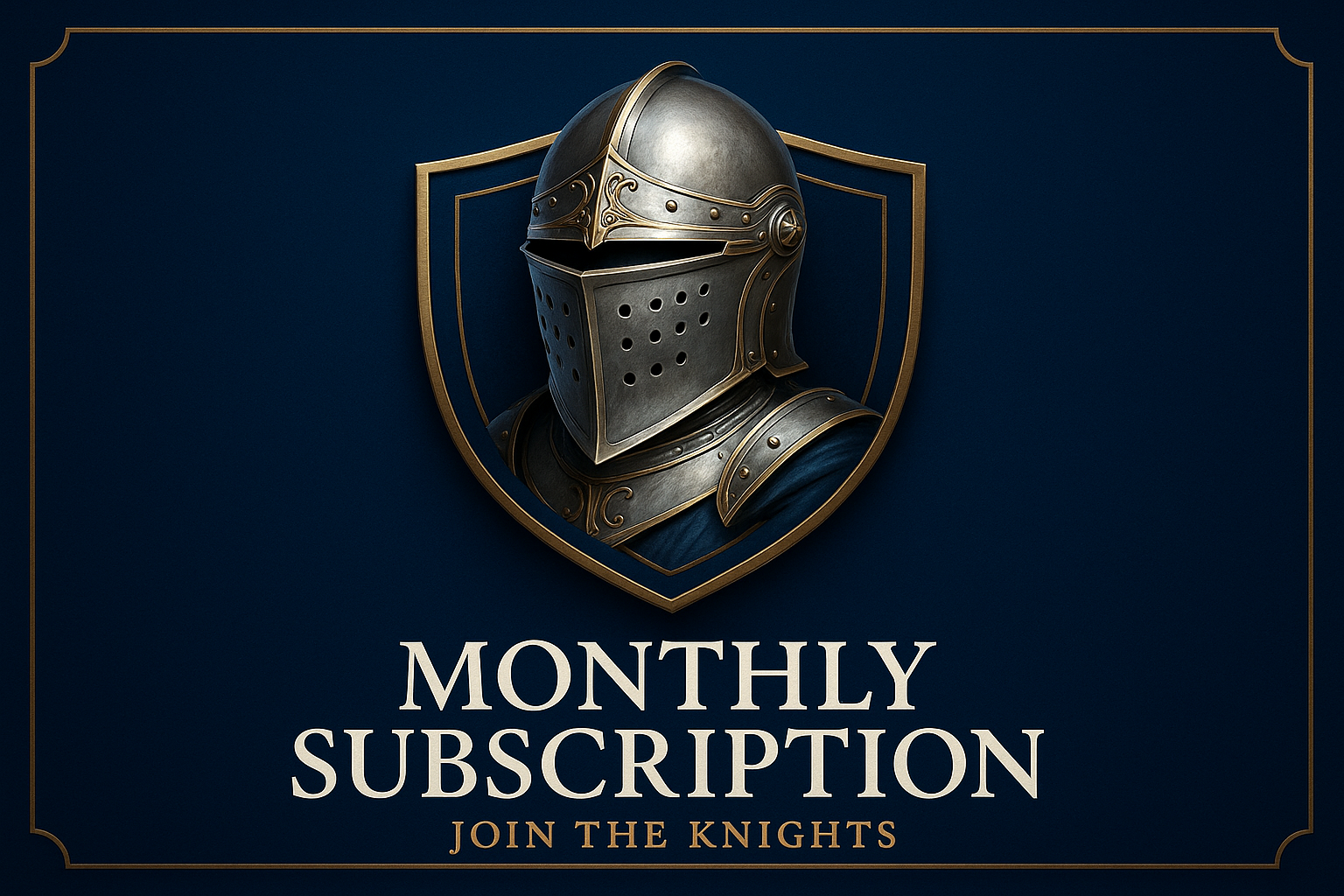Monthly subscription banner with knight's helmet and "Monthly Subscription" text